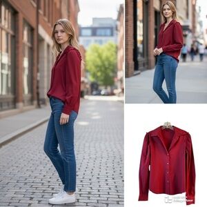 Theory red Deana button down top